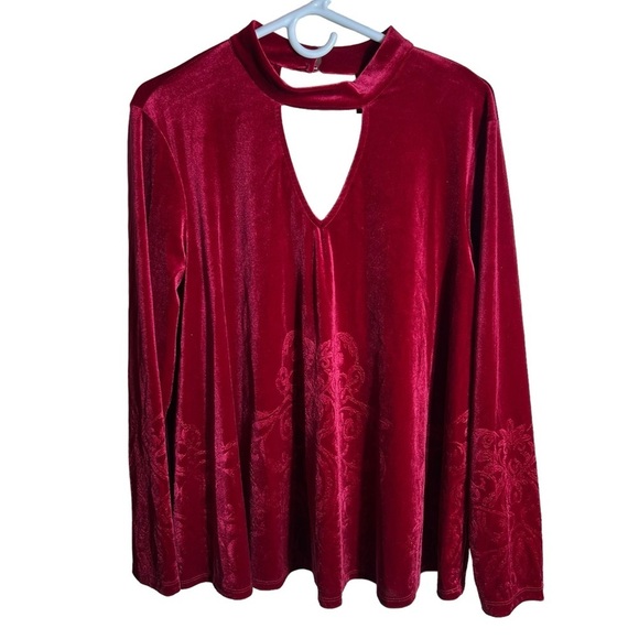 Fever Tops - Fever Red Velour Keyhole Cut Out Tunic, Large